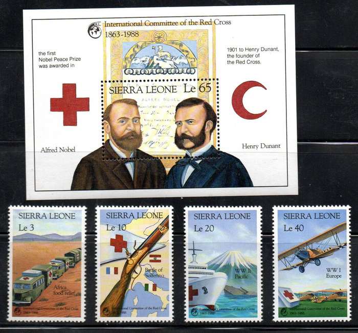 Sierra Leone 1988 125th ann of Int Red Cross umm set of (x4) + msheet  SG1170-MS1174  CV GBP 12+.
