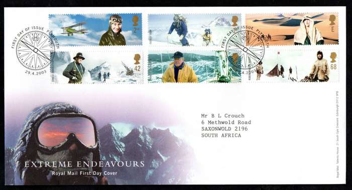 GB 2003 Extreme Endeavours (British Explorers) first day covers (x2) (both postmarks)  CV GBP 14