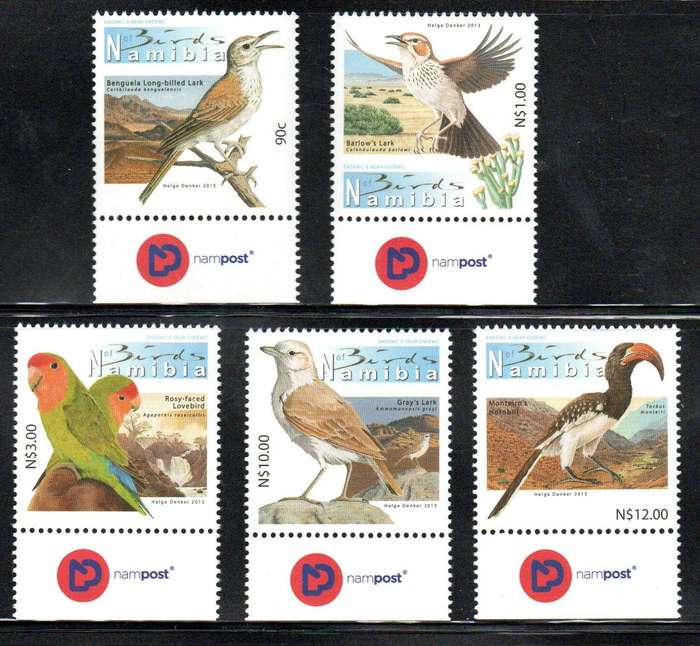 Namibia 2013 5th def add values (birds) set of (x5) umm imprint singles - SACC773-65.
