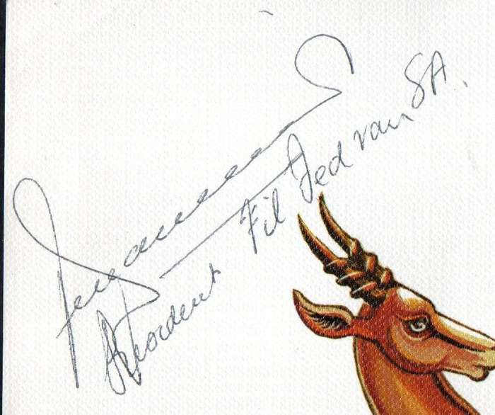 Bloemfontein coat of arms print signed 'president of Philatelic Federation of SA' - as per scans.