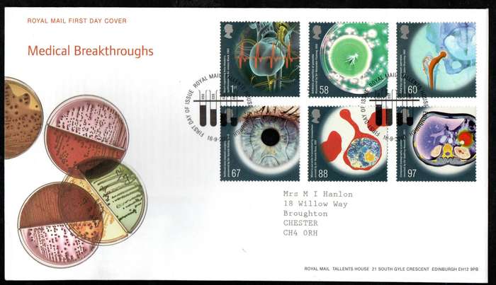 GB 2010 medical breakthroughs first day cover (Tallents House)  CV GBP 8.