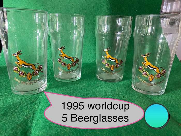 1995 RUGBY World Cup BEER GLASSES SET OF. 5