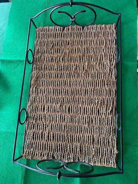 CAST IRON AND CANE TRAY