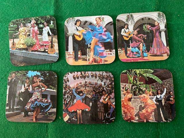 COLLECTABLE VINTAGE SPANISH CORK BACKED DRINK COASTERS