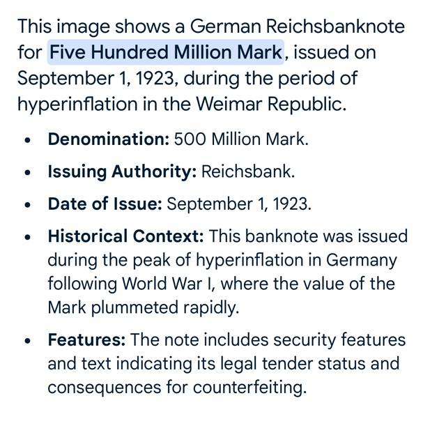 500 MIL REICHSBANKNOTE OF  Weimar Republic
