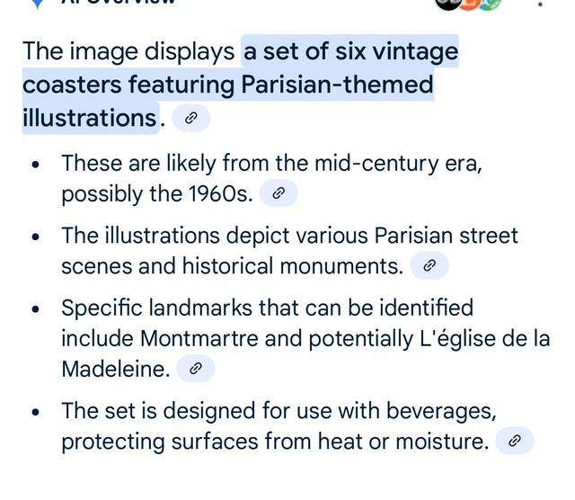 COLLECTABLE VINTAGE PARISIAN ILLUSTRATIONS CORK BACKED COASTERS