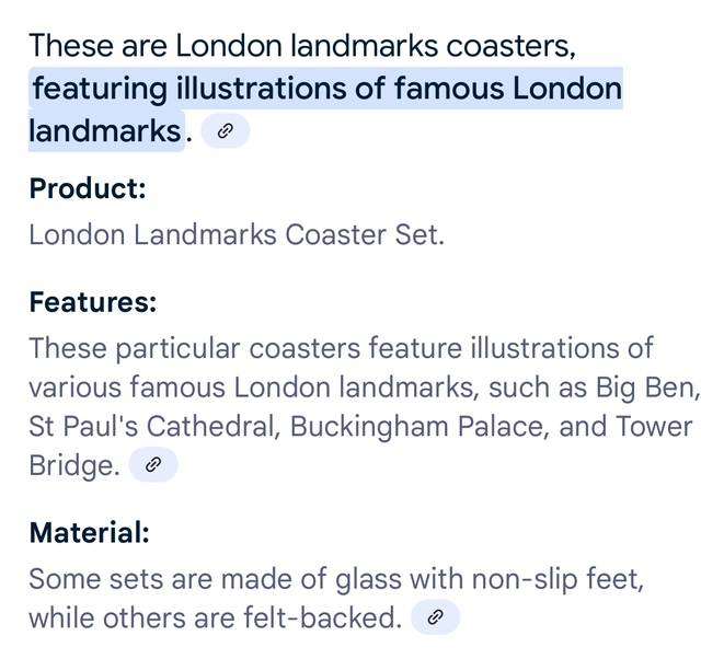 COLLECTABLE VINTAGE ILLUSTRATED LONDON LANDMARKS CORK BASED COASTERS