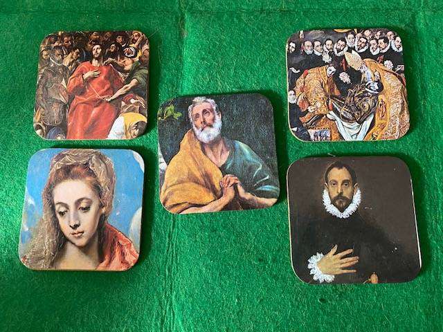 COLLECTABLE VINTAGE WORKS OF EL GRECOS PAINTINGS CORK MOUNTED DRINKS COASTERS