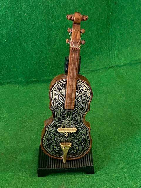 MINIATURE DECORATIVE VIOLIN WITH DAMASCENE SPANISH DETAIL ON STAND 15CM  ORNAMENT