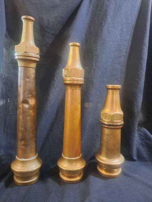 3 vintage brass fireman's hose nozzles