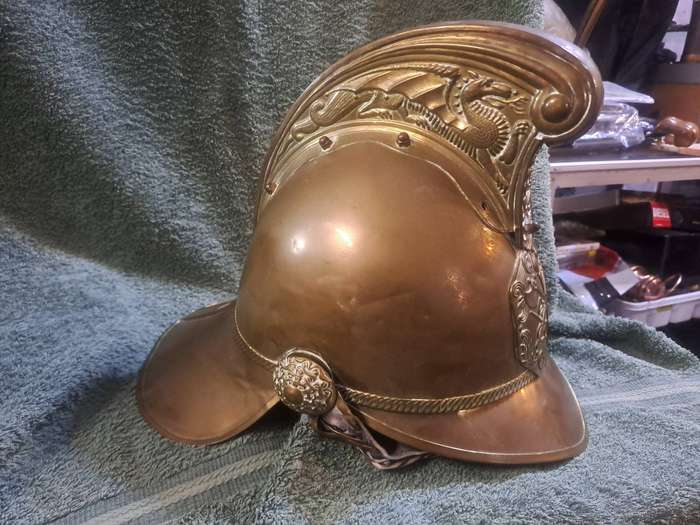 Vintage brass fireman's helmet