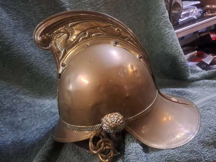 Vintage brass fireman's helmet