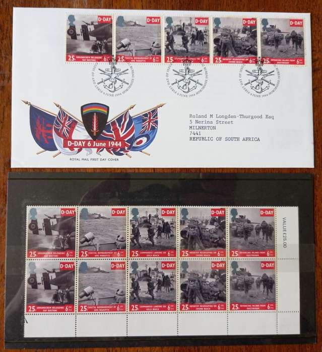 Britain 1994 D-Day FDC & MNH block of 10