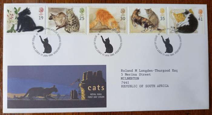 Britain 1995 Cats FDC + 5 MNH blocks of 4