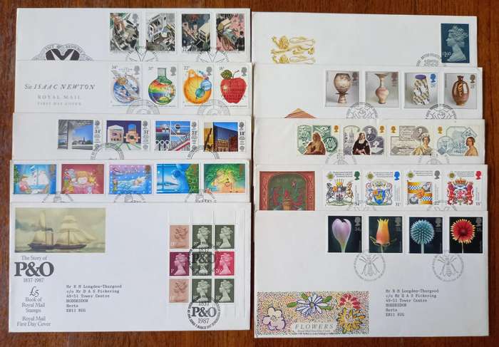 Britain 1987 full set of 11 FDCs & 34 MNH stamps - including Machins, CV$110