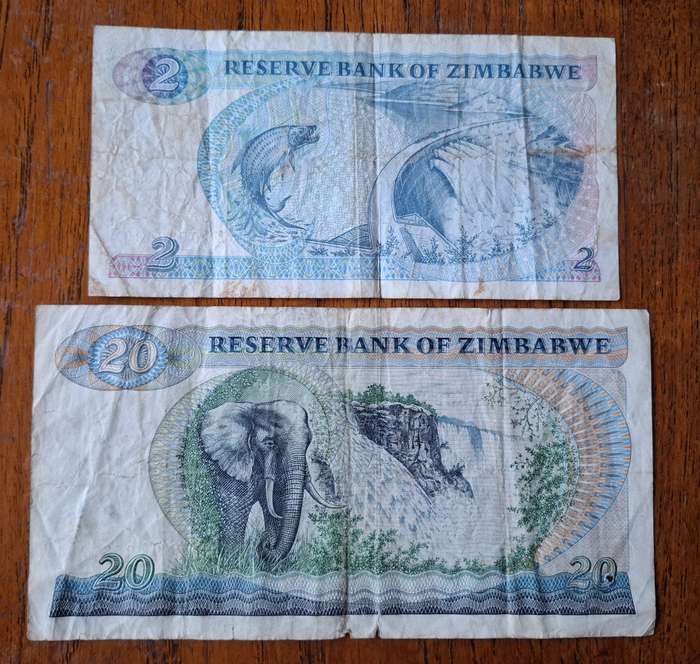 Zimbabwe $2 1994 & $20 1993, some tears