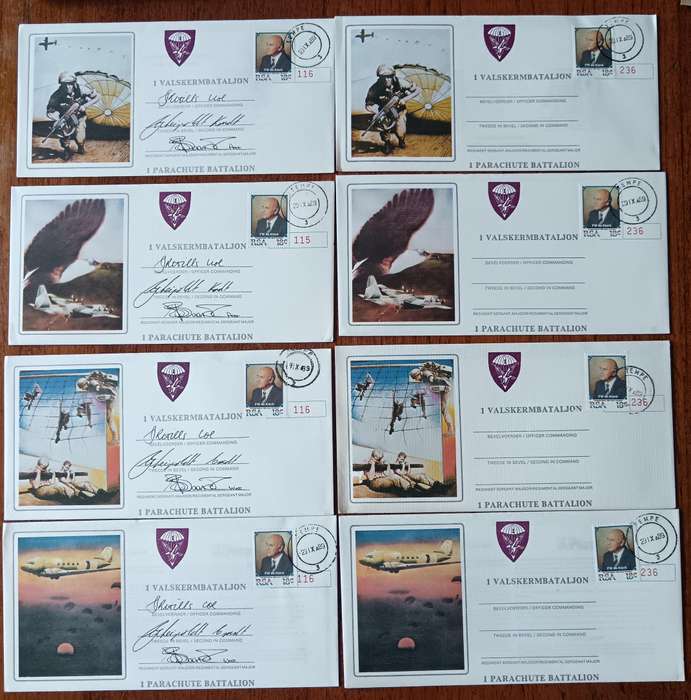 RSA 1 Parachute Battalion 8 covers, 4 types, 4 signed, 4 unsigned