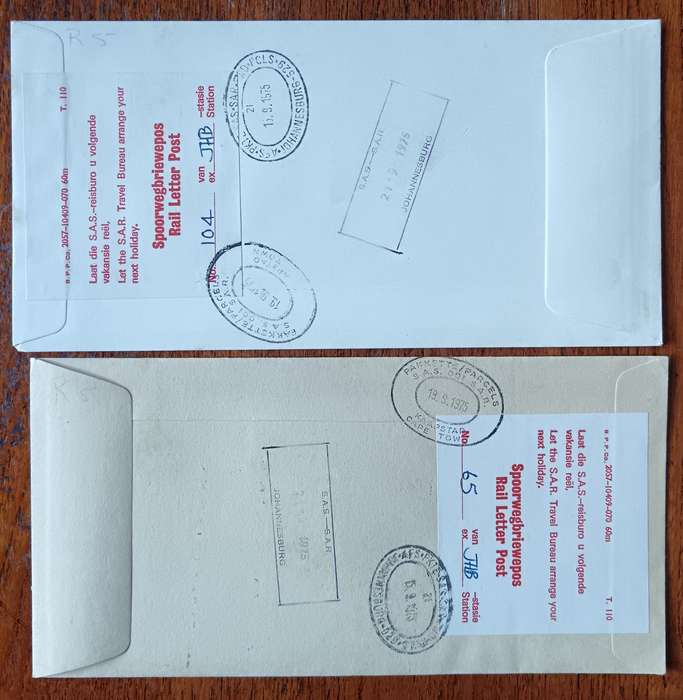 RSA pair of Railway Postal Africana covers 1975