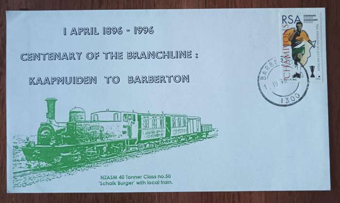 RSA 1996 Centenary of Branchline Railways cover Kaapmuiden to Barberton