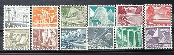 Switzerland 1949 full set of 12 Engineering stamps MH