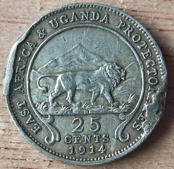 East Africa silver 20 cent 1914H rare - ex mount filler