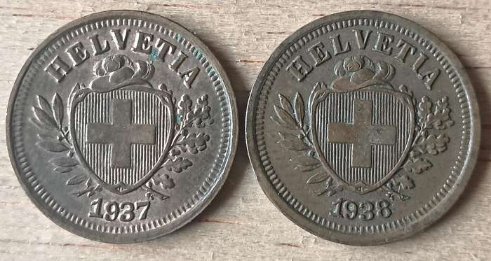 Switzerland 1 Rappen 1937 and 1938 great condition