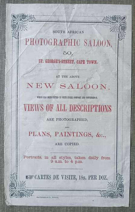 Original notice of opening of the SA Photographic Saloon, by Saul Solomon, Cape Town, 1870