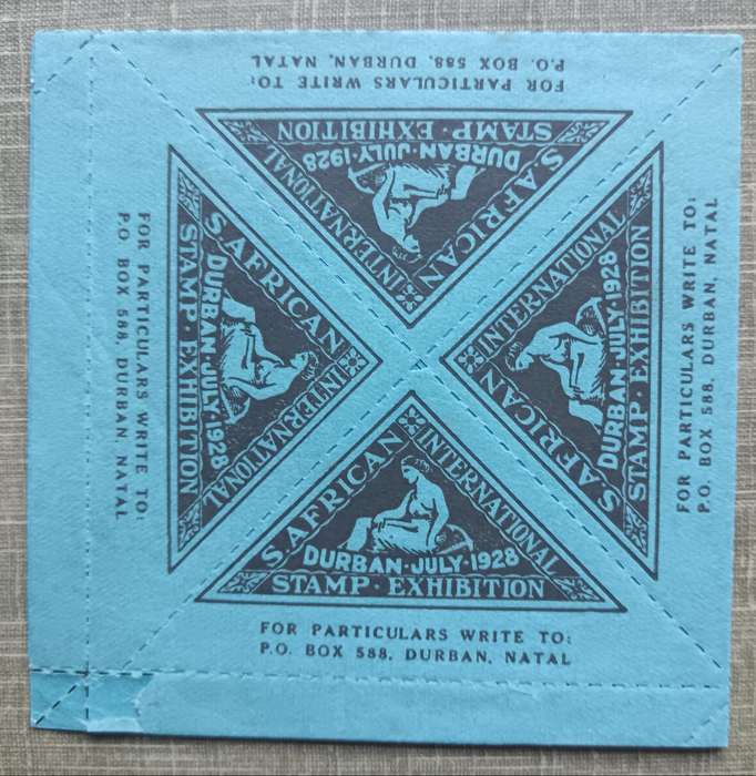 4 blocks of 4 SA Stamp Exhibition Durban July 1928 blue lables