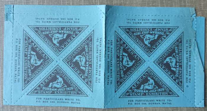 4 blocks of 4 SA Stamp Exhibition Durban July 1928 blue lables