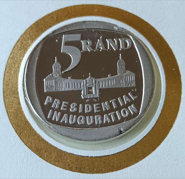 Mandela 1994 R5 proof coin FDC 6.3c with strike error, plus FDC 6.3b