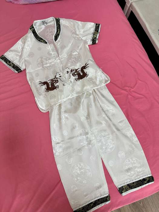 White Silk Design Short Sleeve Shirt & Pant for Kids 4 Years