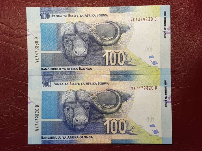 2 x R100 Notes L Kganyago Crisp Unc - [Bid per note to take both]