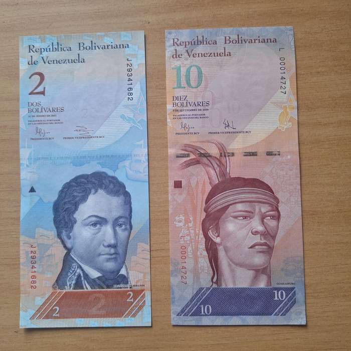 Venezuela 2 and 10 Bolevares notes