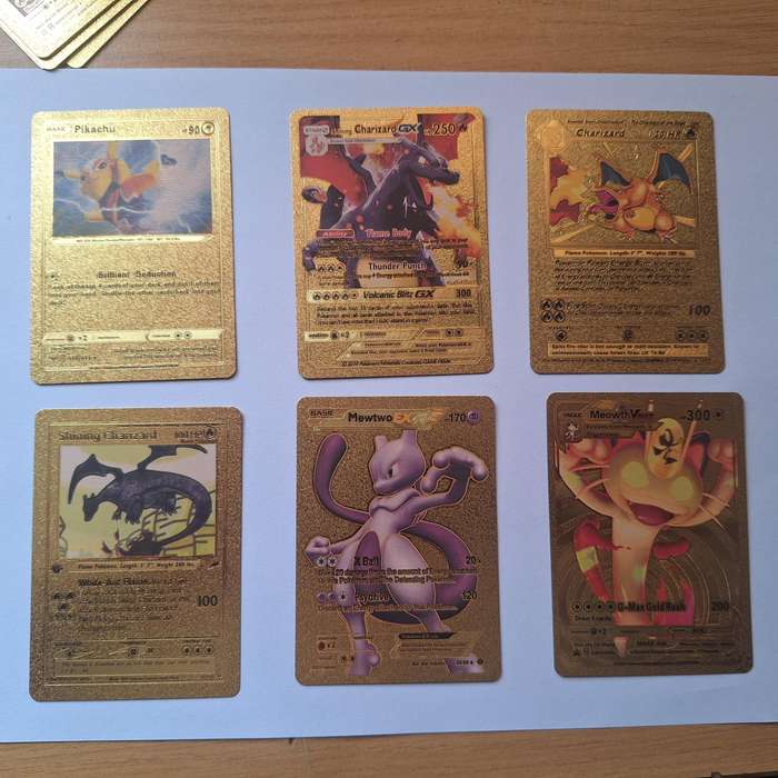 6 x gold colored pokemon cards