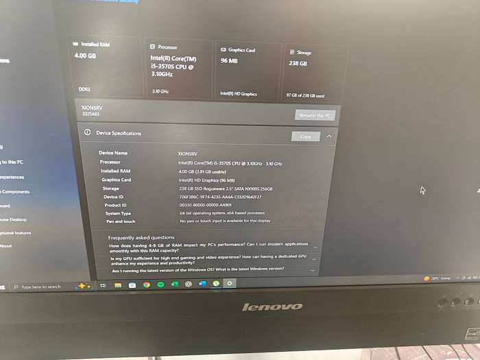Lenovo all on one desktop second hand