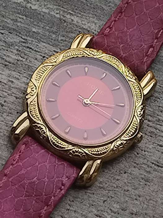 LADIES GOLD POISE WATCH WITH STUNNING PINK STRAP IN EXCELLENT WORKING CONDITION