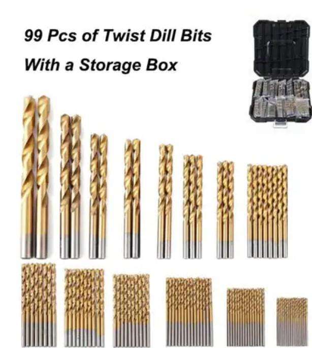 99PCS Titanium Coated Twist Drill Bit Set with Case