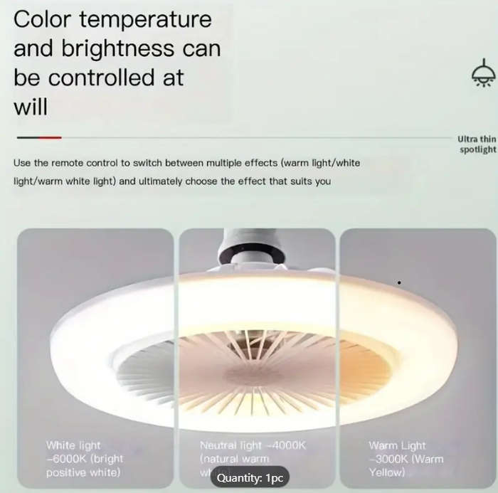 Ceiling Light With Fan, Adjustable Brightness, Aroma Diffuser, And Cooling Fan With LED Light In E27