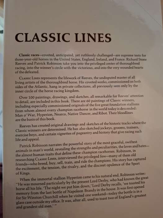 Classic Lines - A Gallery of The Great Thoroughbreds : Richard Stone Reeves/Patrick Robinson