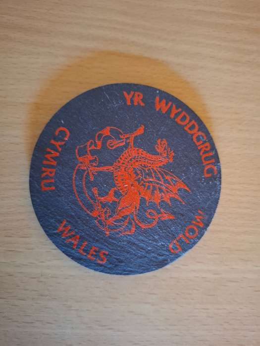 Round Slate Coaster - Red Dragon Cymru Wales - 8cm