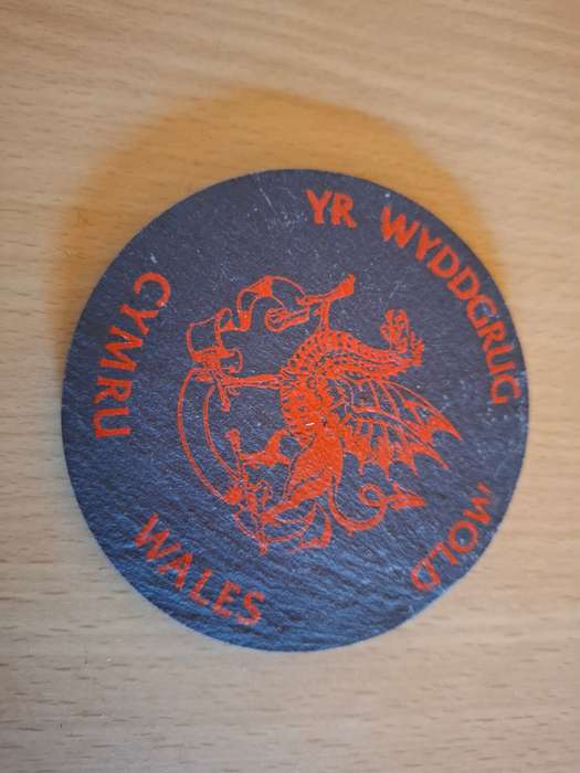 Round Slate Coaster - Red Dragon Cymru Wales - 8cm