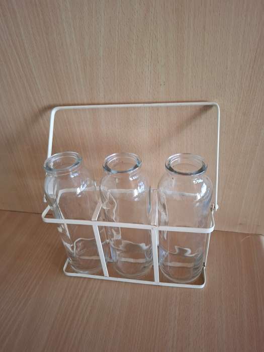 Set of 3 Glass Bottles in a Caddy