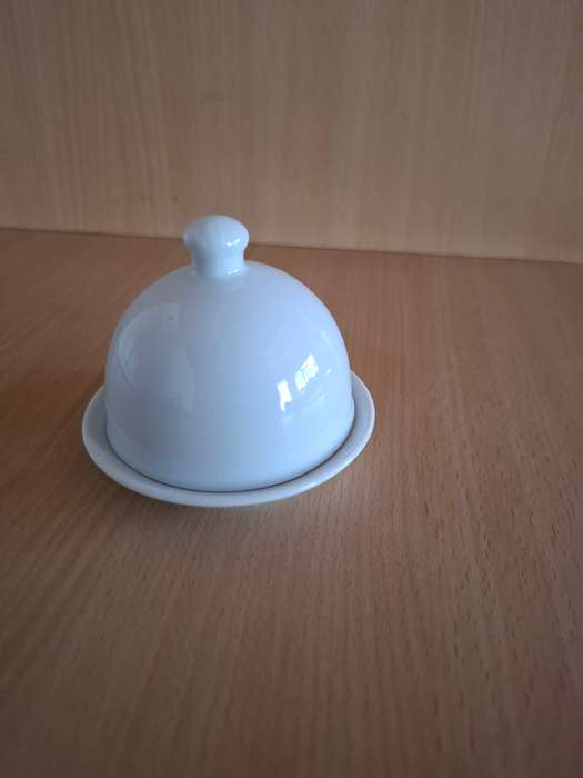 Small Round White Lidded Butter Dish - width 10cm height 7cm
