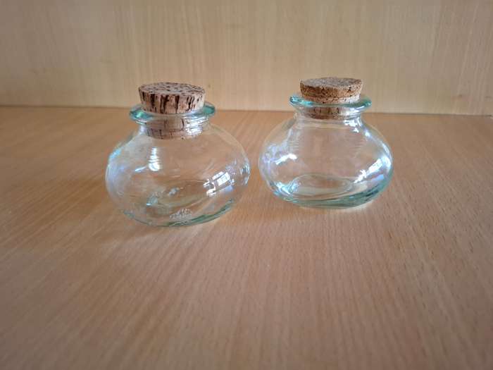 Set of 2 Small Glass Jars - height 6cm width 8cm