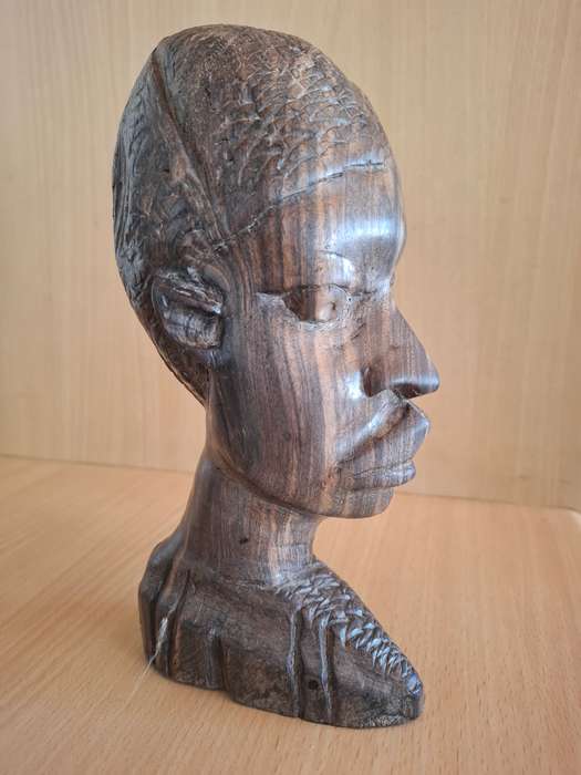 Set of 2 Carved Wooden African Figurine Heads Bookends