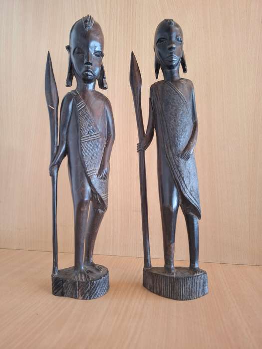 Set of 2 Wooden African Figurines  (35cm x 10cm)