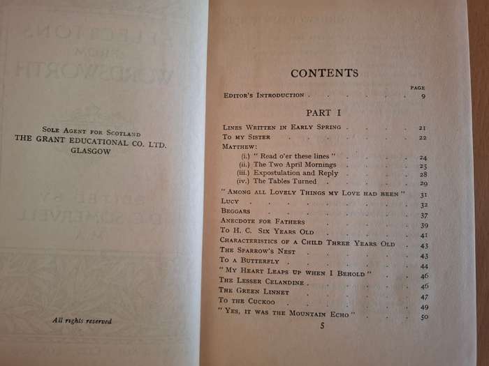 Selections from Wordsworth Edited by D.C.Somervell (Hardcover)