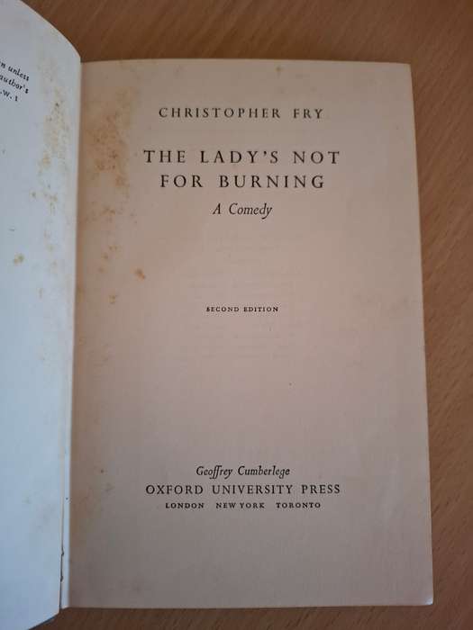 The Lady`s Not for Burning - A Comedy : Christopher Fry   (Hardcover)