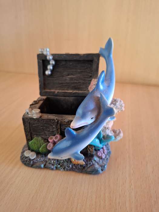 Small Dolphin Figurine/Treasure Chest Ornament - width 9cm height 9cm