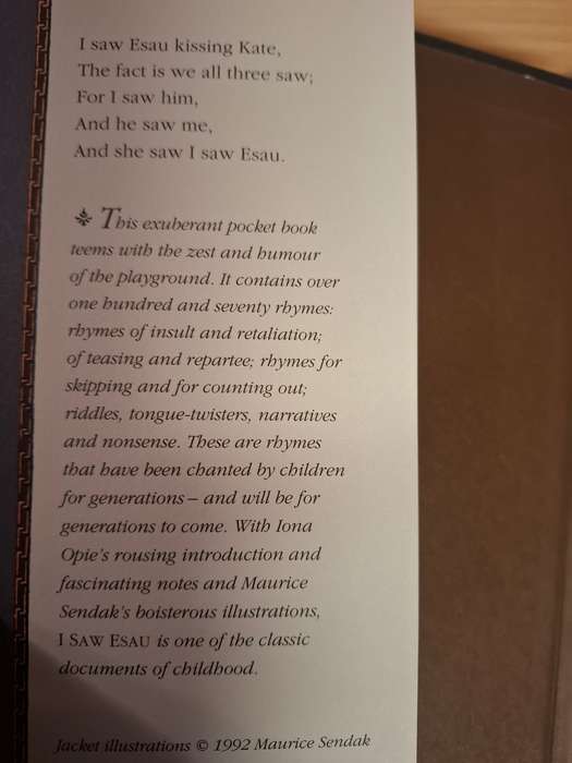 I Saw Esau - The Schoolchild`s Pocket Book Edited by Iona & Peter Opie  (Hardcover)